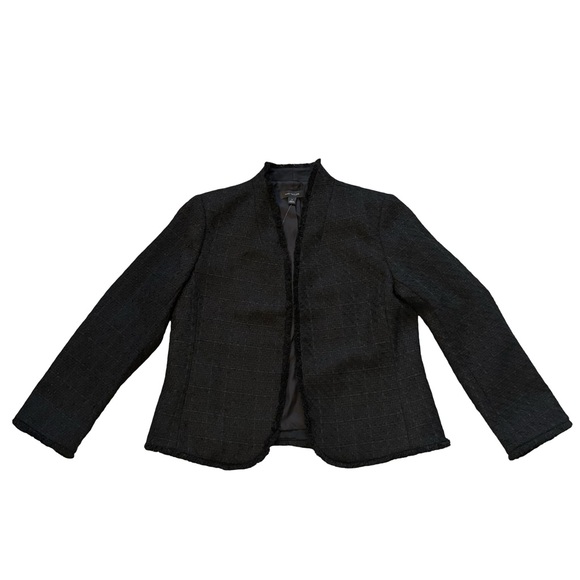 NWT, Ann Taylor Black Textured Fringe Trim Open Front Jacket, Sz M - Picture 10 of 15